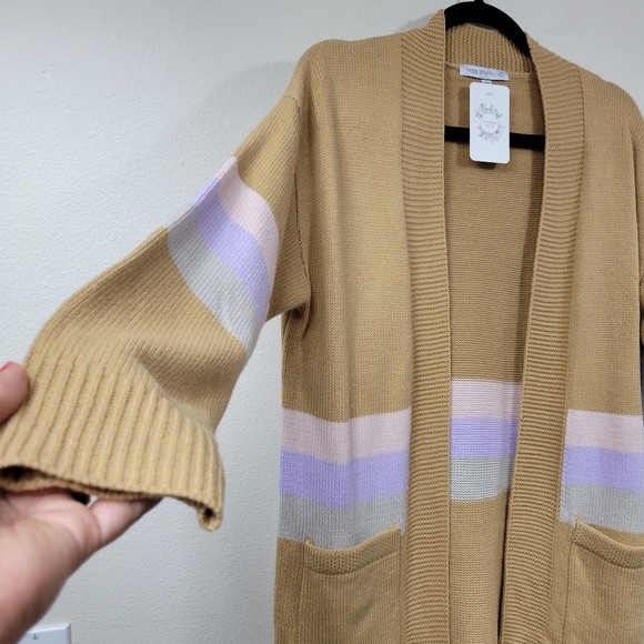 Miss Sparkling Tan Striped Cardigan - Picture 4 of 8